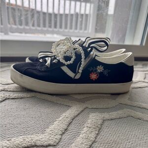 Vans Suede Floral Embroidered Sneakers Boho Pearl Lace Womens 9.5